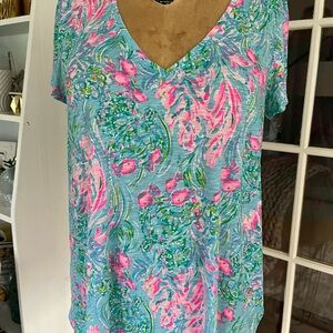 Lilly Pulitzer Blue and Pink Floral Top